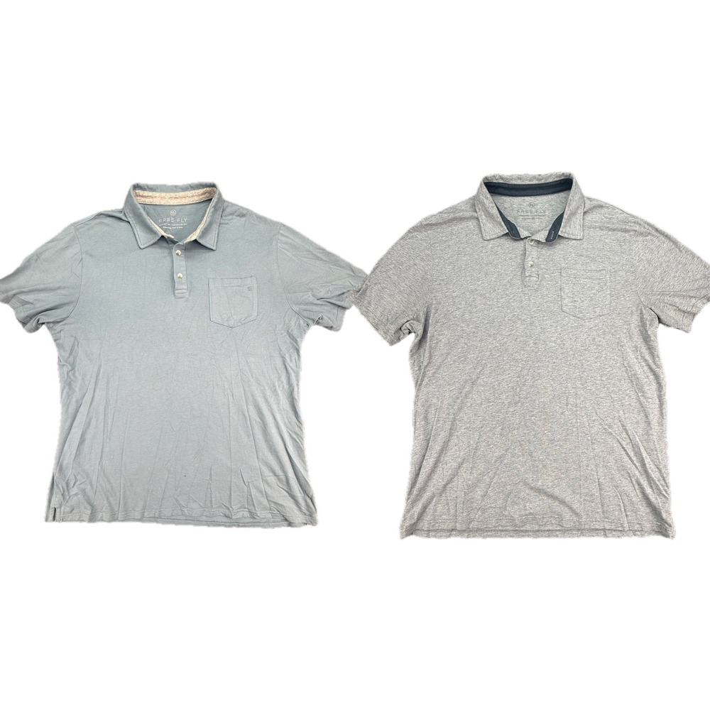 Free Fly Polo Shirt Mens XL Blue Grey Bamboo Blend Short Sleeve Pocket Lot of 2